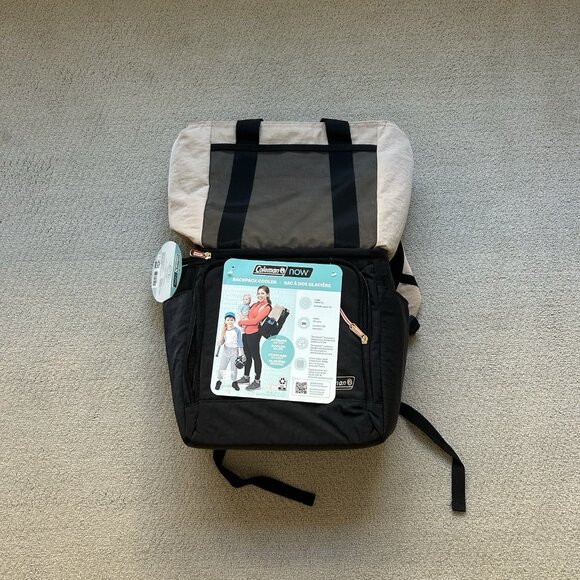 Cooler Coleman Now 20-Can Soft-Sided Templock Backpack Cooler, Gray and Black - Picture 1 of 13
